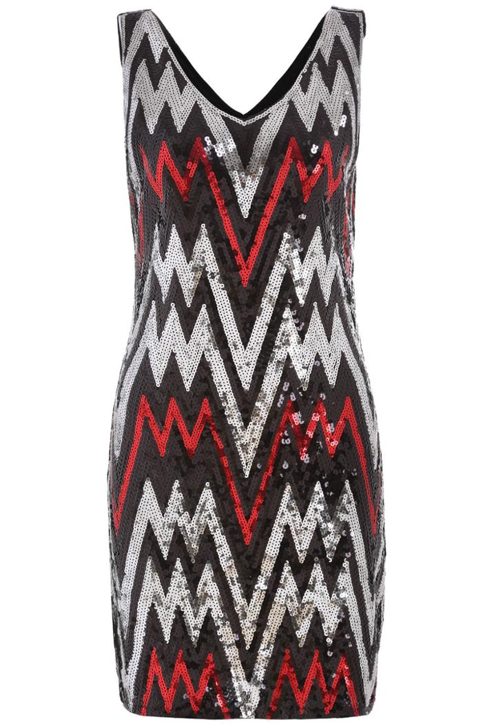 Romwe V Neck With Sequined Bodycon Dress