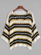 Romwe Striped V Neck Ribbed Knit Loose Sweater