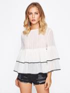 Romwe Wave Lace Trim Trumpet Sleeve Flounce Top