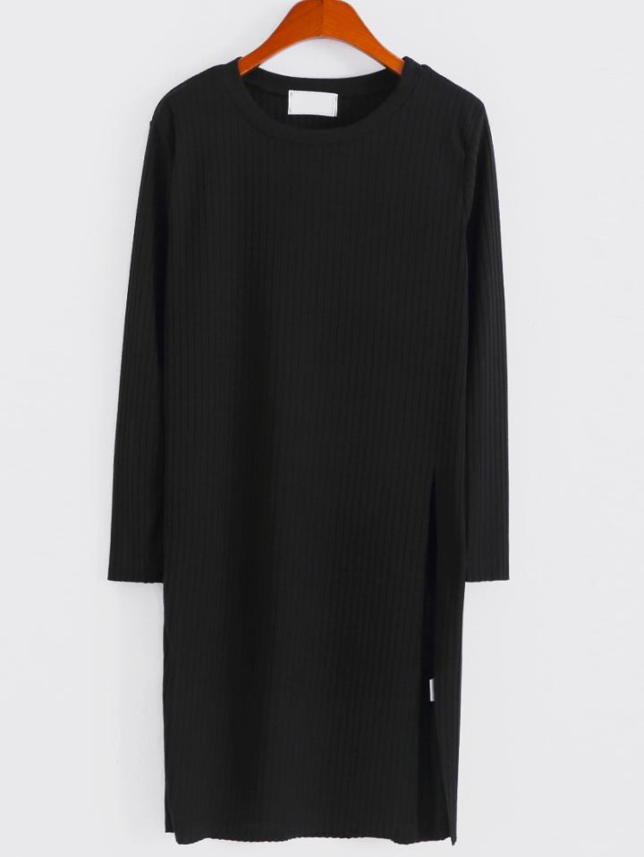 Romwe Long Sleeve Split Side Black Sweater