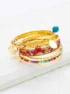 Romwe Rhinestone & Beaded Embellished Bangle Bracelet Set