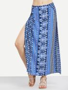Romwe Tribal Print High Slit Long Skirt