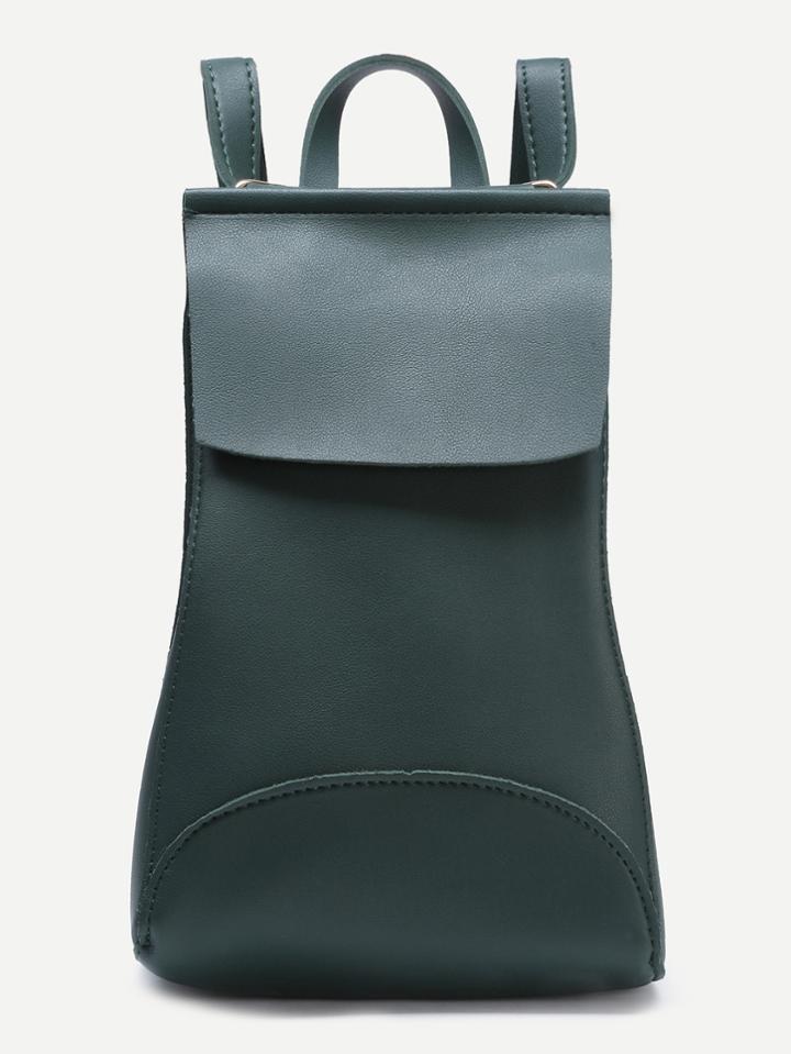 Romwe Green Faux Leather Flap Backpack