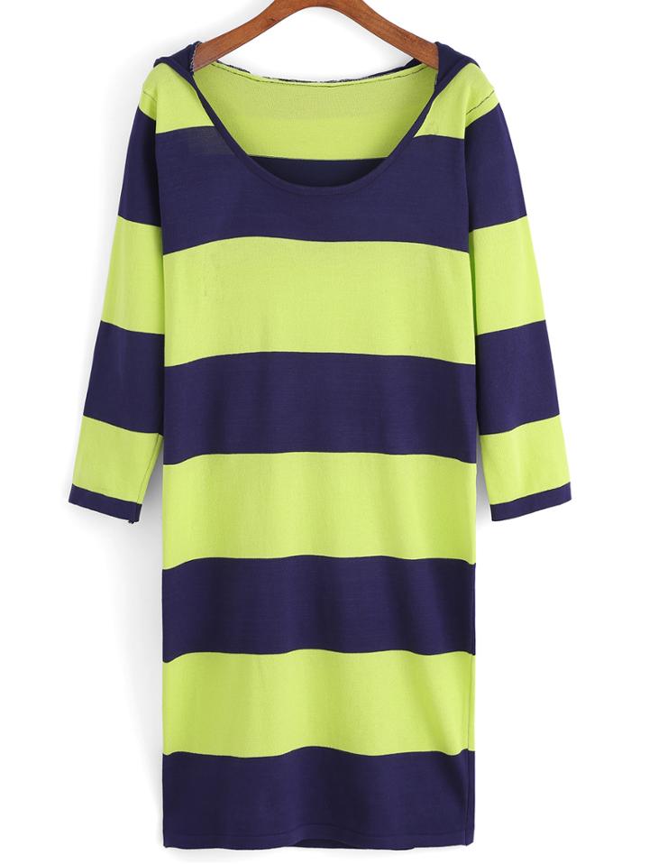 Romwe Hooded Striped Knit Dress