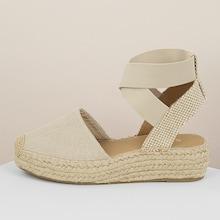 Romwe Stretch Bands Jute Trim Platform Espadrilles