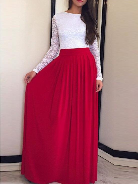 Romwe Color-block Scoop Back Lace Maxi Dress