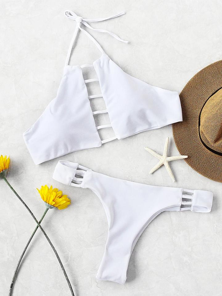 Romwe Ladder Cutout Halter Bikini Set