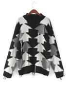 Romwe Arrow Pattern Fringe Detail Jumper Sweater