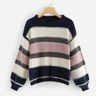 Romwe Plus Drop Shoulder Color Block Sweater