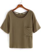 Romwe With Pocket Army Green T-shirt