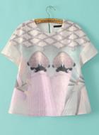 Romwe Short Sleeve Cartoon Print Top