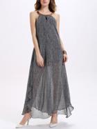 Romwe Metal Plate Halter Neck Backless Asymmetric Dress