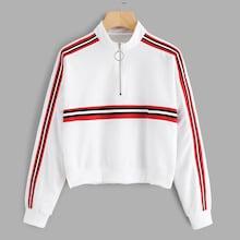 Romwe Striped Panel Zip Neck Sweatshirt