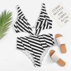 Romwe Plus Cut-out Striped Swimsuit
