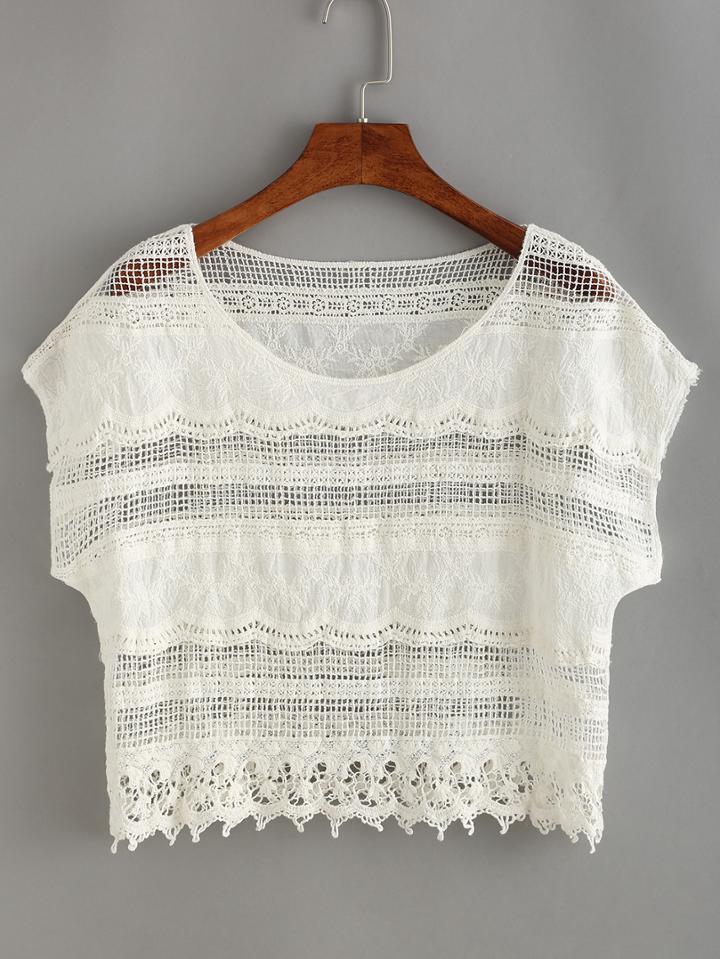 Romwe Hollow Out Lace Crop Top