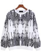 Romwe Round Neck Zebra Print Loose Sweatshirt