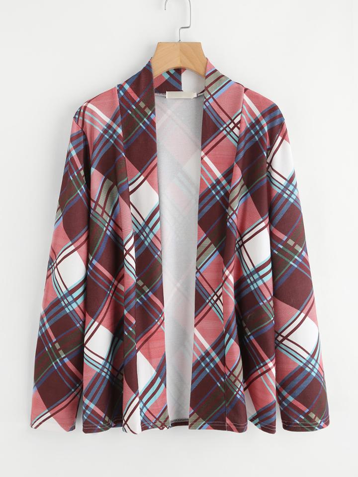 Romwe Elbow Patch Plaid Cardigan