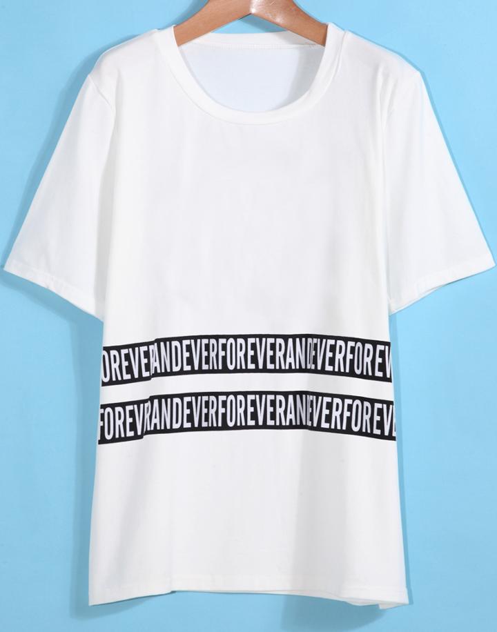 Romwe Forever Print Loose White T-shirt