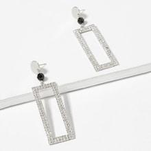 Romwe Rhinestone Open Rectangle Drop Earrings