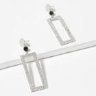 Romwe Rhinestone Open Rectangle Drop Earrings