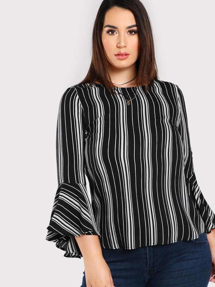 Romwe Trumpet Sleeve Striped Top