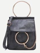 Romwe Dark Grey Faux Leather Metal Ring Shoulder Bag