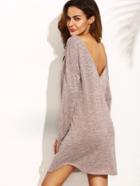Romwe Low V Back Dropped Shoulder Slub Dress