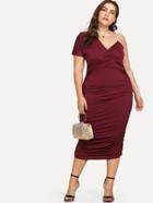 Romwe Asymmetrical Neckline Pleated Detail Dress