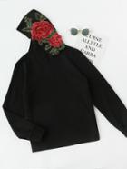 Romwe 3d Flower Embroidery Applique Hoodie