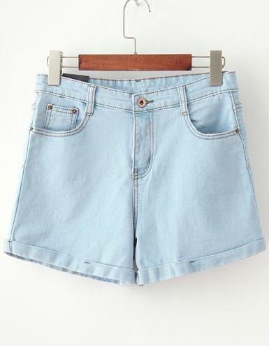 Romwe Cuffed Denim Pale Blue Shorts