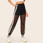 Romwe Men Drawstring Waist Mesh Overlay Striped Sweatpants