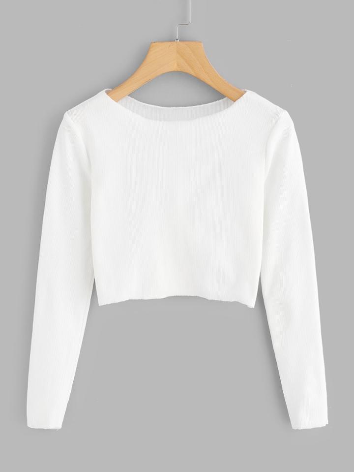 Romwe Ribbed Knit Crop Tee