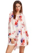 Romwe Beige Cut Out Front Floral Dress