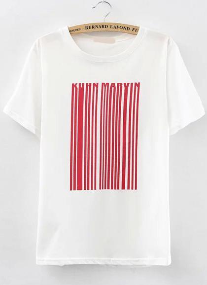 Romwe Barcode Print Red T-shirt