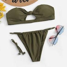 Romwe Cut-out Bandeau With High Leg Bikini Set