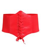 Romwe Red Lace Up Faux Leather Wide Waist Belt