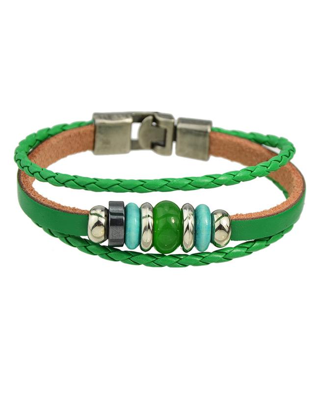 Romwe Beads Pu Leather Wrap Bracelet