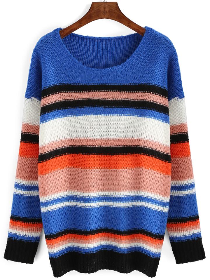Romwe Color-block Striped Loose Jumper