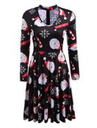 Romwe Santa Claus Print Zip Up Back Dress