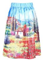 Romwe Painting Print Midi Multicolor Skirt