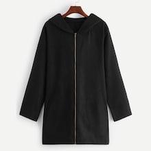 Romwe Zip Up Hooded Tweed Outerwear