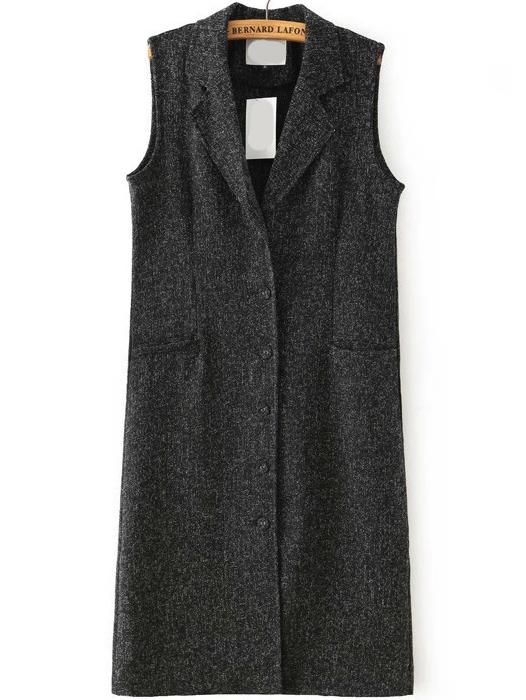 Romwe Lapel Single Breasted Black Vest