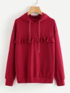 Romwe Dropped Shoulder Frill Trim Hoodie