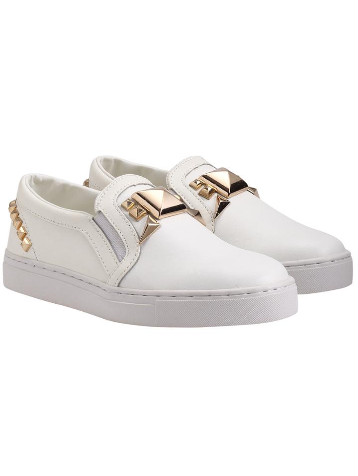 Romwe White Rivet Thick-soled Pu Flats