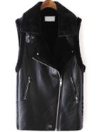 Romwe Lapel Zipper Slim Black Vest