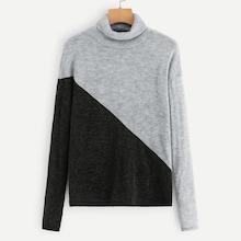 Romwe Contrast Panel High Neck Jumper