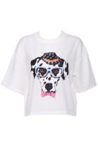 Romwe Dalmatian Head Stitching White Short-sleeved T-shirt