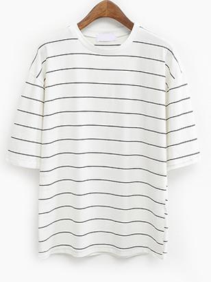Romwe White Striped Drop Shoulder T-shirt