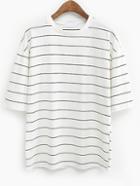 Romwe White Striped Drop Shoulder T-shirt