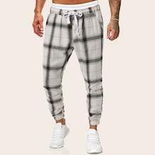 Romwe Guys Tartan Print Drawstring Pants